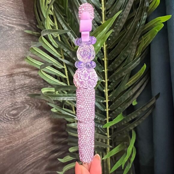 💜🎀 Purple Bow Bling Custom Beaded Pen with Fancy Double-Sided Purple Bow 🎀💜 - Picture 6 of 7
